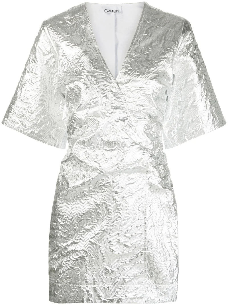 ganni metallic jacquard dress Metallic jacquard midi dress - silver