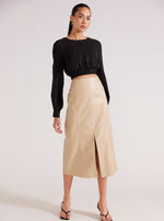 Oslo Faux Leather Midi Skirt in Stone