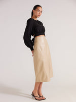 Oslo Faux Leather Midi Skirt in Stone