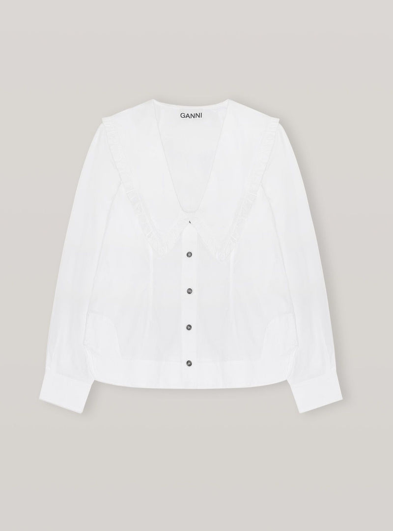 Cotton Poplin V-Neck Shirt in Bright White