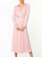 Cherie Satin Midi Dress in Sweet Pink