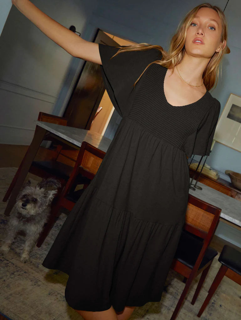Jacie Flutter Sleeve Dress in Jet Black