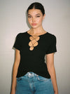 Charlee Lace Up Ribbed Top in Black