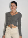 Malika Ruched Front Rib Top in Charcoal