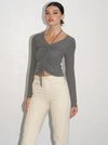 Malika Ruched Front Rib Top in Charcoal