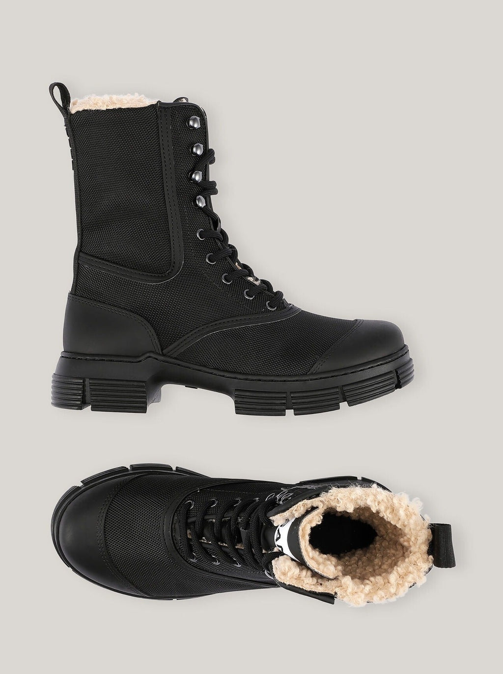 Faux Sheepskin Lined Lace-up Boots