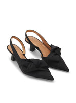 Soft Bow Kitten Heel Slingback Pumps in Black