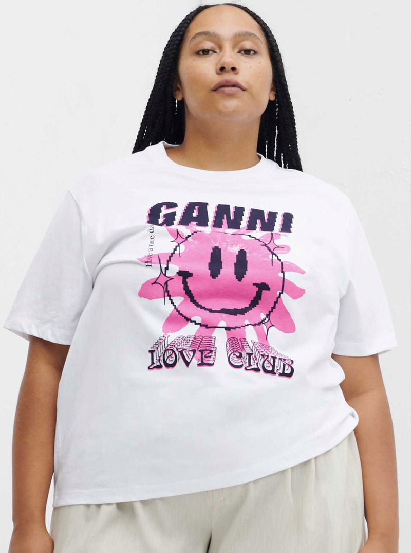 Love Club Tee in Bright White Pink