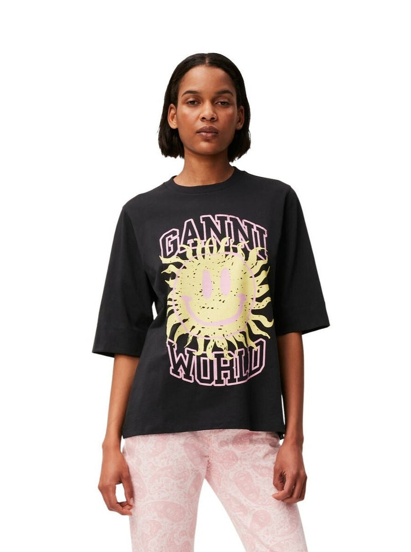 Ganni Smiley Sun T-Shirt in Phantom