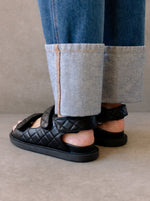 Double Strap Leather Sandals in Black