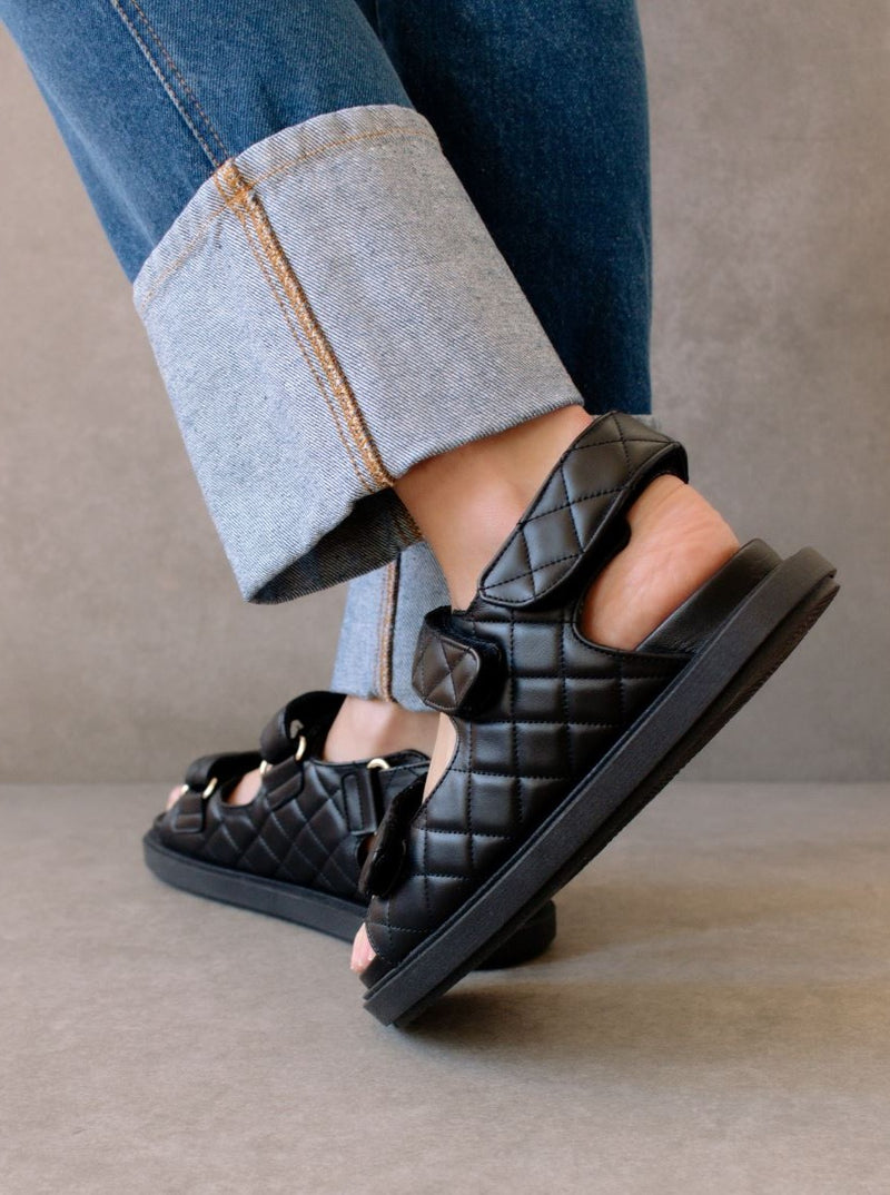 Black Leather T-Strap Sandal for Women - Mardi Gras