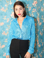 Kim Sequin Button Up in Azul