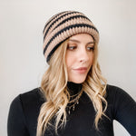 Striped Knit Beanie in Coffee