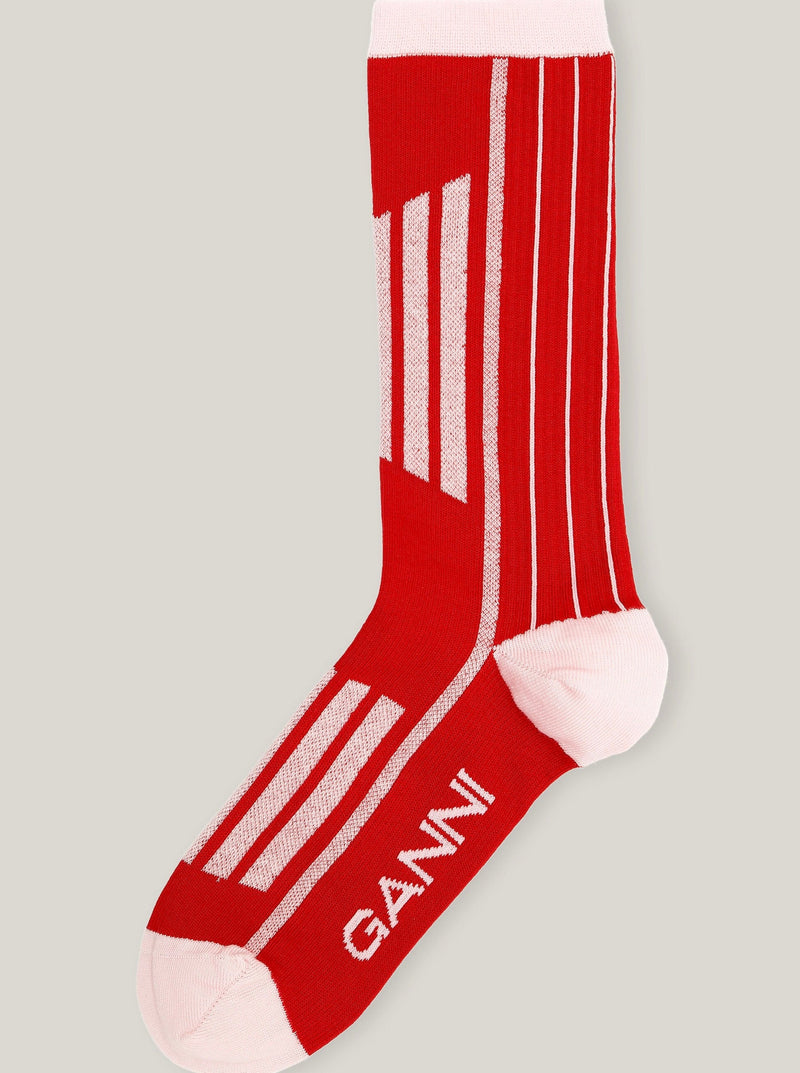 Cotton Blend Sporty Socks in High Risk Red