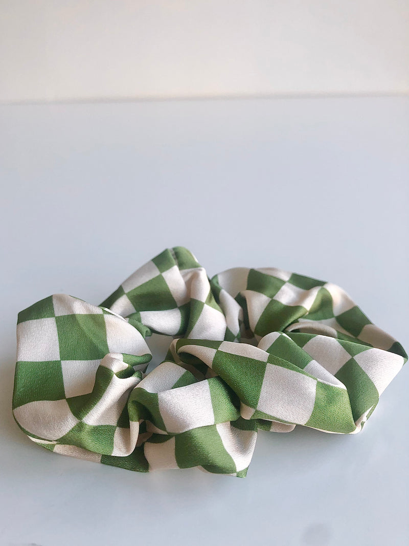 Satin Scrunchie in Green Check