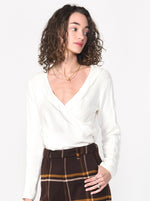 Jina Wrap Front Sweater in White