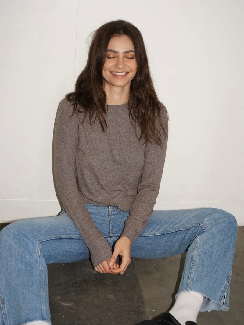 Ribbed Long Sleeve Crew in Rocky Road