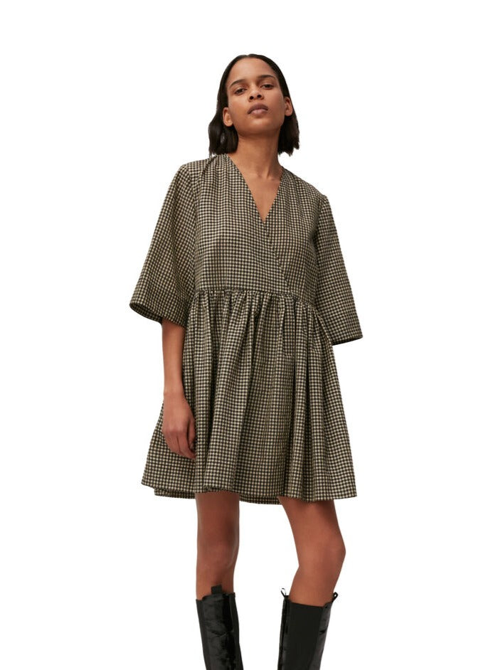 Seersucker Check Wrap Mini Dress