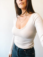 Adrienne Scoop Neck Rib in Raw Linen