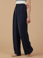 Pleated Wide Leg Trouser in Navy