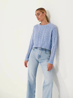 Brooks Cable Knit Crew Sweater in Blue Crush