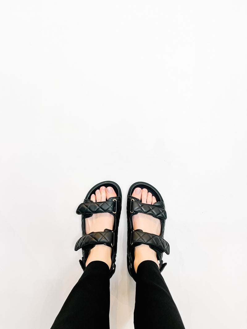 Double Strap Leather Sandals in Black – Shades of Grey Boutique