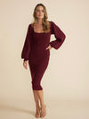 Paige Puff Sleeve Knit Dress in Wine