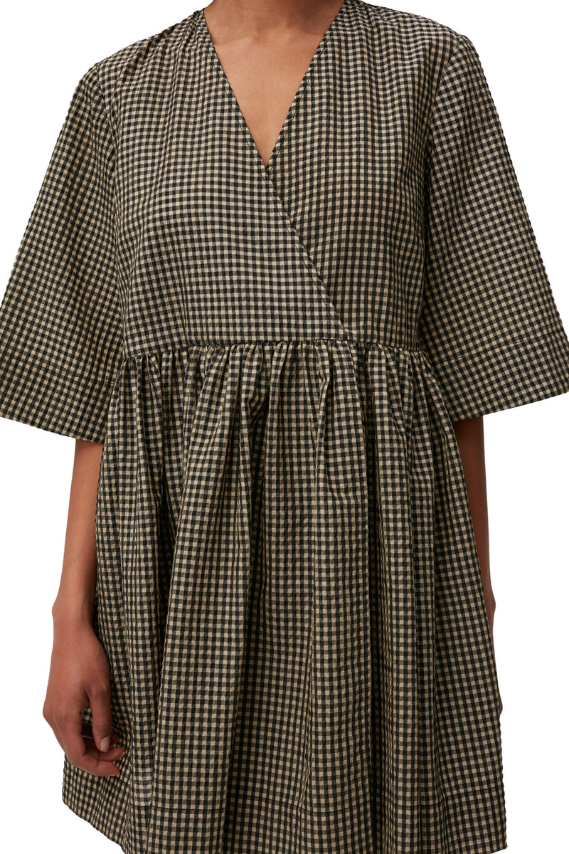 Seersucker Check Wrap Mini Dress