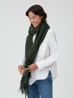 Fringed Wool Scarf in Forest Night