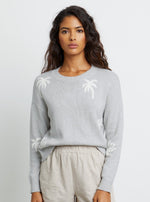 Perci Crew Neck Sweater in Heather Grey Palms